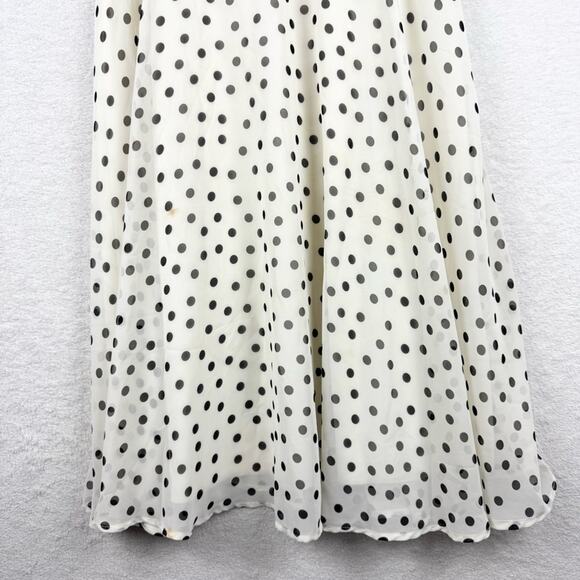 Vintage Y2K Mod Retro Polka Dot Lace Waist Babydoll Midi Dress Cream/Black Sz 8 - Picture 10 of 16